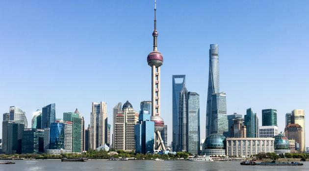 View of Shanghai skyline including Oriential Pearl Tower