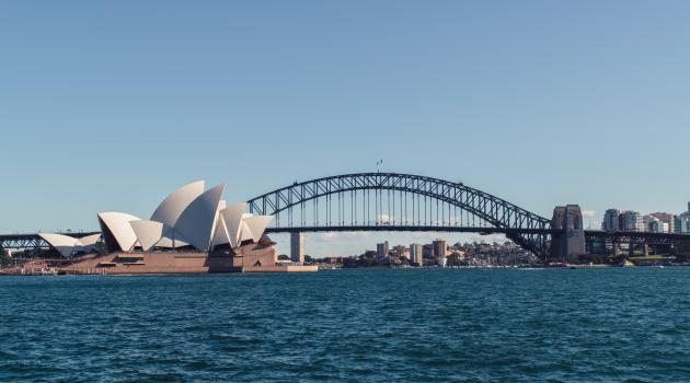 View from the water of Sydney Opera House and the Harbor Bridge