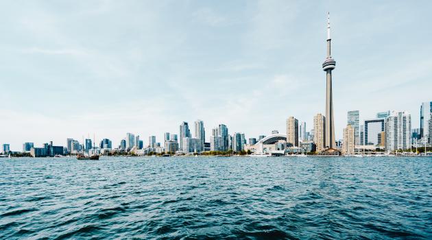 View from the water of the Toronto Skyline including the CN TTower