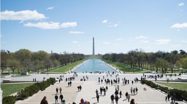 Looking out over the reflecting pool in front of the Washington Monument