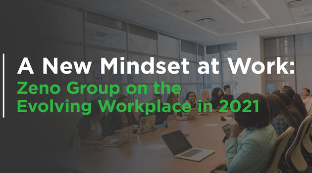 Banner photo that says 'A New Mindset at Work: Zeno Group on the Evolving Workplace in 2021'