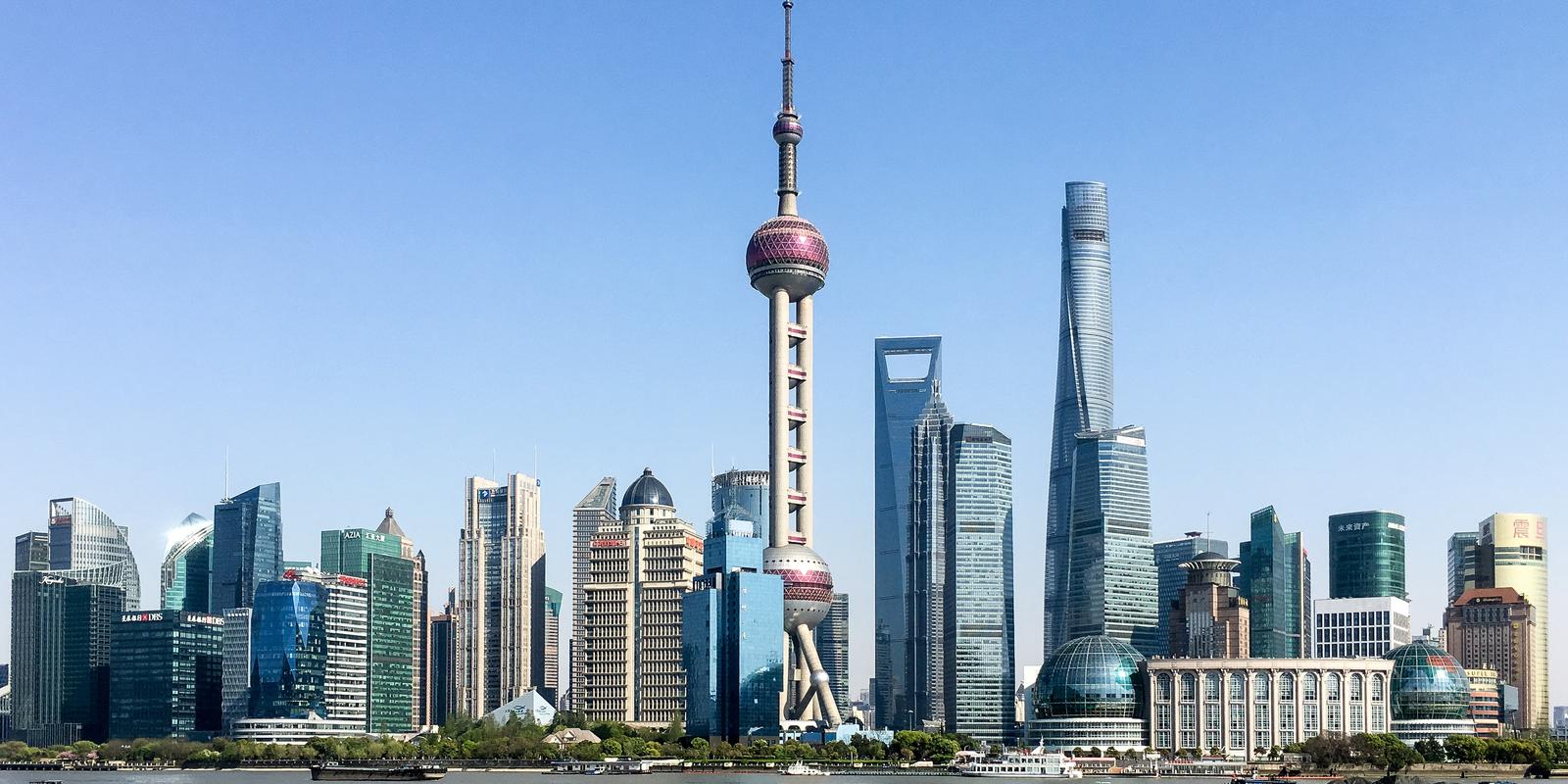 View of Shanghai skyline including Oriential Pearl Tower