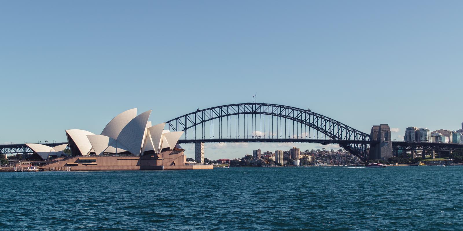 View from the water of Sydney Opera House and the Harbor Bridge