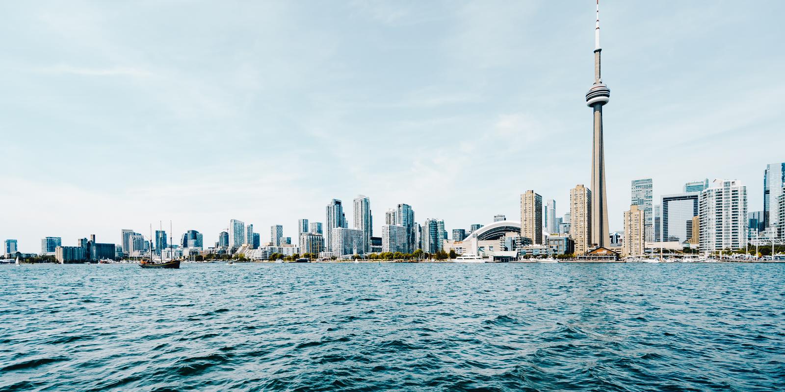 View from the water of the Toronto Skyline including the CN TTower