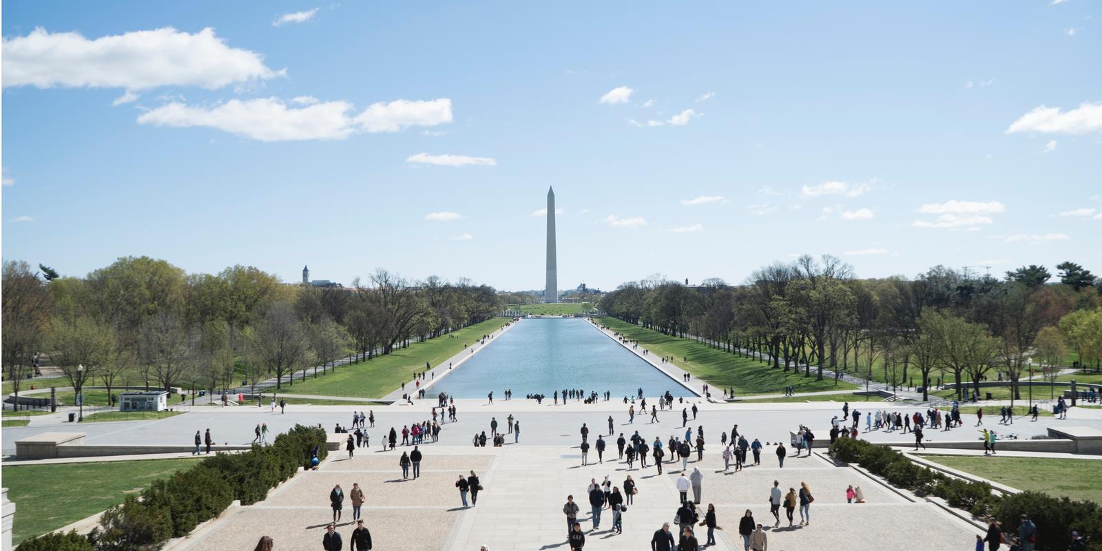 Looking out over the reflecting pool in front of the Washington Monument