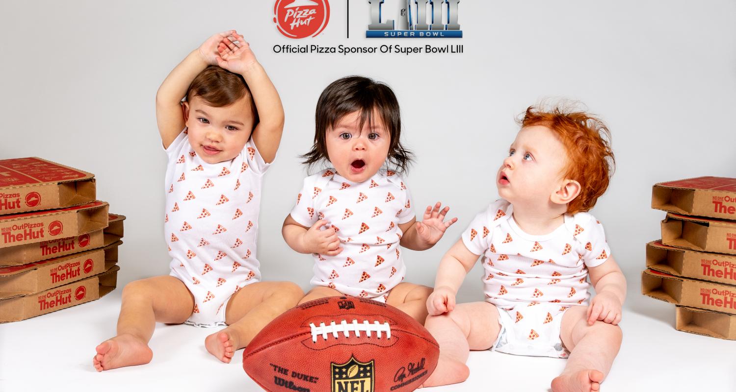 Babies born on Super Bowl Sunday with Pizza Hut logo and football