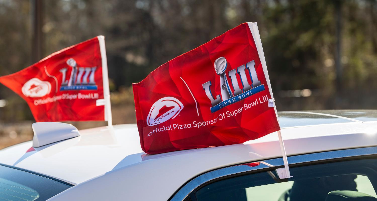 Pizza Hut Car Flags at Super Bowl LIII