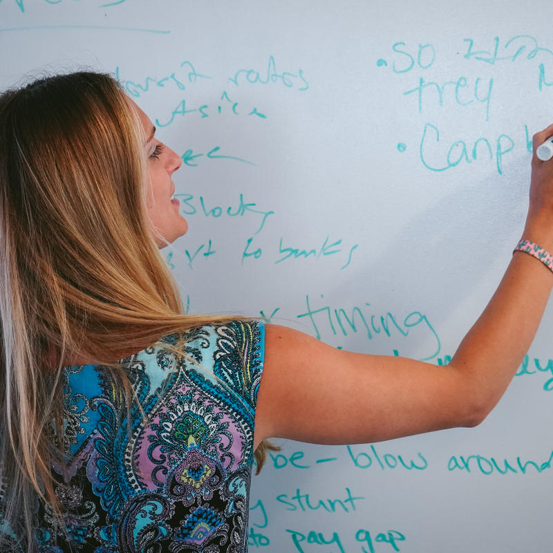 Zeno New York staffer writing on a whiteboard